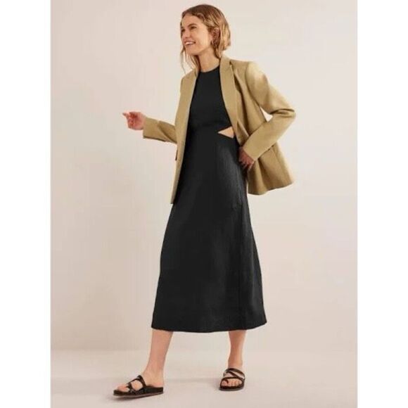 Boden Linen Cut Out Midi Dress Black - Picture 3 of 7